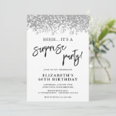 サプライズバースデーパーティー任意の年齢の白と銀 招待状 (スタンド正面)