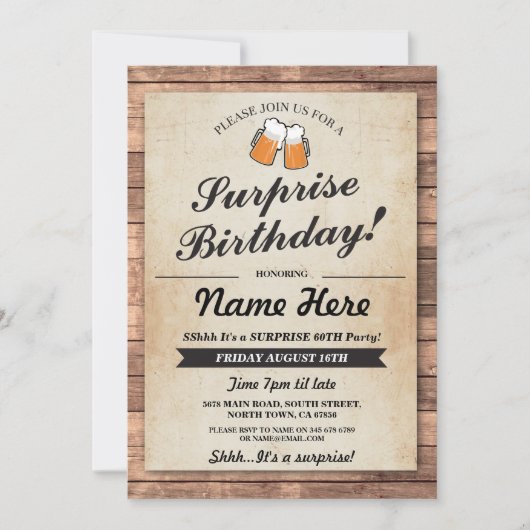 サプライズバースデーパーティー応援ビアーズ招待状 招待状 (正面)