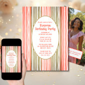 サプライズバースデーパーティー招待状任意の年齢のストライプ 招待状