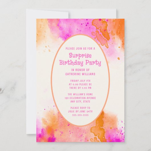 サプライズバースデーパーティー招待状任意の年齢の水色 招待状 (正面)