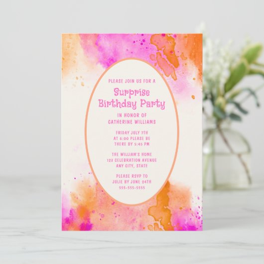 サプライズバースデーパーティー招待状任意の年齢の水色 招待状 (スタンド正面)