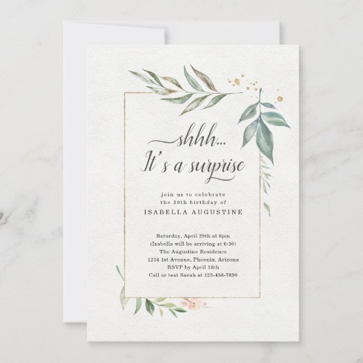 サプライズバースデーパーティー水彩フローラ 招待状 (正面)