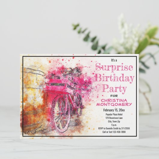 サプライズバースデーパーティー水彩自転車カスタム 招待状 (スタンド正面)