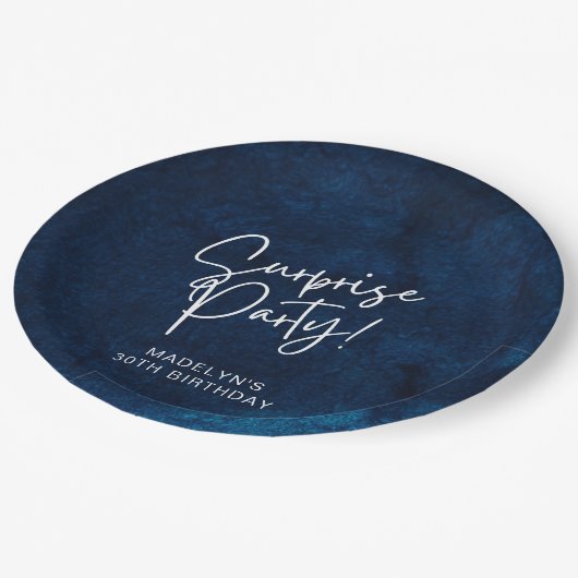 サプライズバースデーパーティー海軍ブルーウォーター色 ペーパープレート (アングル)