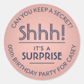 サプライズバースデーパーティー海軍ブルー&ピンクローズ金ゴールド ラウンドシール (正面)