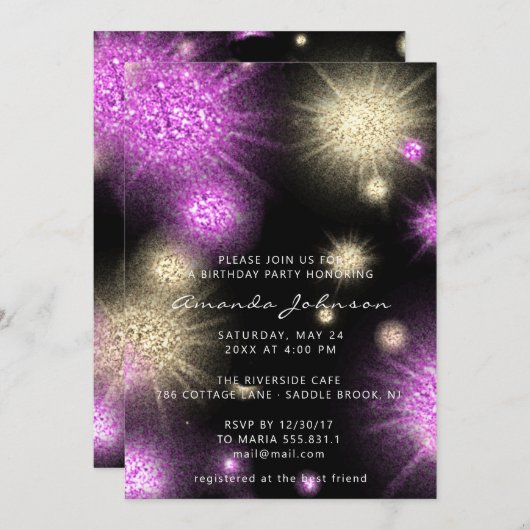 サプライズバースデーパーティー甘い16グリッターピンク金ゴールド 招待状 (正面/裏面)