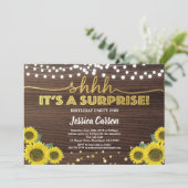 サプライズバースデーパーティー素朴な木材金ゴールドひまわり 招待状 (スタンド正面)