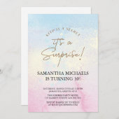 サプライズバースデーパーティー色鮮やかな水彩 招待状 (正面/裏面)