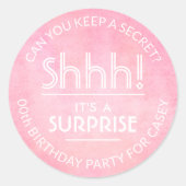 サプライズバースデーパーティー赤面ピンクウォーターカラー ラウンドシール (正面)