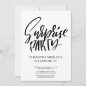 サプライズバースデーパーティー黒と白の水色 招待状 (正面)