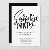 サプライズバースデーパーティー黒と白の水色 招待状 (正面/裏面)