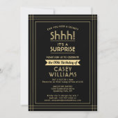 サプライズバースデーパーティー シーッ！ エレガントなブラック＆ゴールド 招待状 (正面)