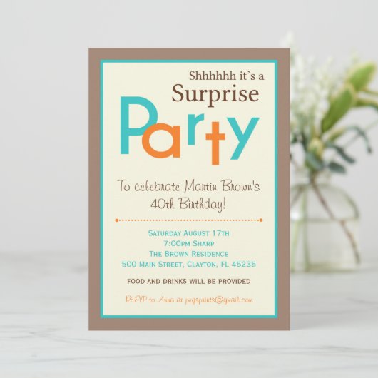 サプライズバースデーパーティ招待状 – 大人の男性 招待状 (スタンド正面)