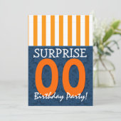 【サプライズバースデー】ブルーオレンジ テンプレート２《いつでも使える》 招待状 (スタンド正面)