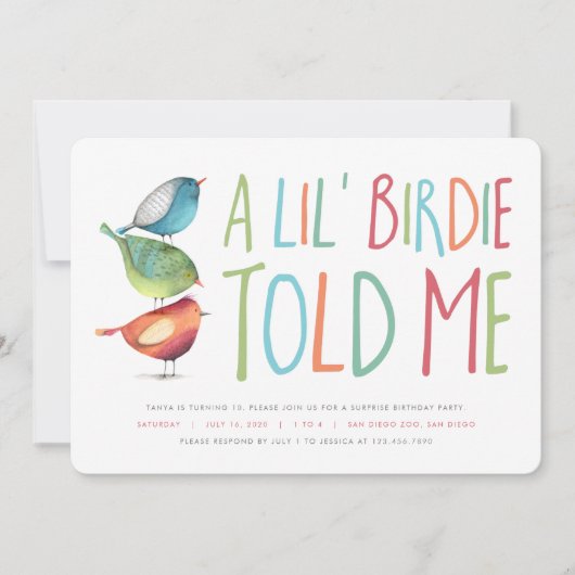 サプライズバーディー誕生日パーティーの招待 招待状 (正面)