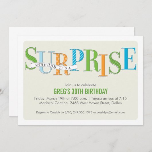 サプライズパターン(の模様が)あるパーティの招待状イン緑 招待状 (正面/裏面)