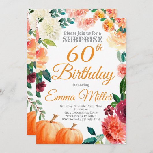 サプライズパンプキンズオータム誕生日 招待状 (正面/裏面)