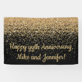 サプライズパーソナライズされたアニバーサリーパーティーブラック金ゴールド 横断幕