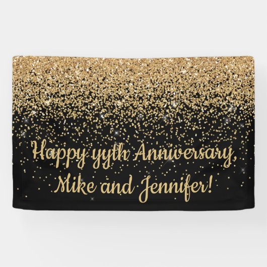 サプライズパーソナライズされたアニバーサリーパーティーブラック金ゴールド 横断幕 (横)