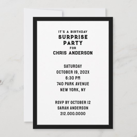 サプライズパーティの招待状 招待状 (裏面)