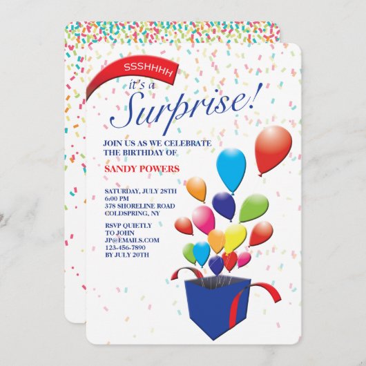 サプライズパーティの招待状 招待状 (正面/裏面)