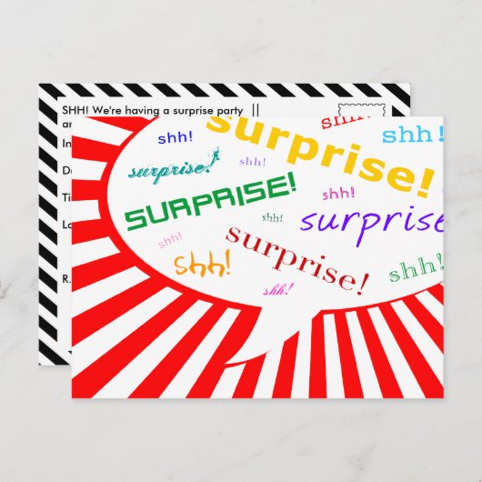 サプライズパーティの招待状:漫画音声バブル インビテーションポストカード (正面/裏面)