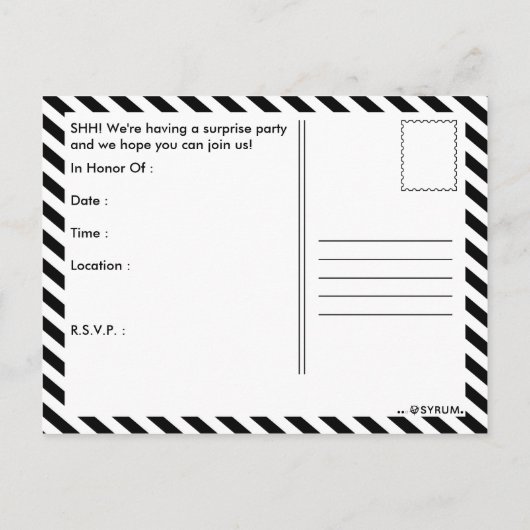 サプライズパーティの招待状:漫画音声バブル インビテーションポストカード (裏面)