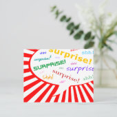 サプライズパーティの招待状:漫画音声バブル インビテーションポストカード (スタンド正面)