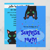 サプライズパーティーのご招待　黒猫の紙吹雪 招待状 (正面/裏面)