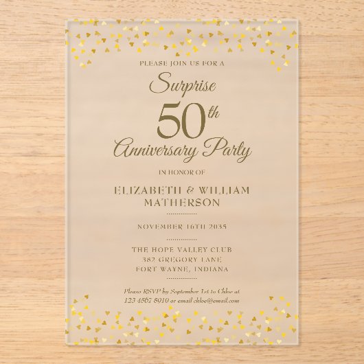 サプライズパーティーゴールデン結婚50周年 アクリル招待状 (正面)