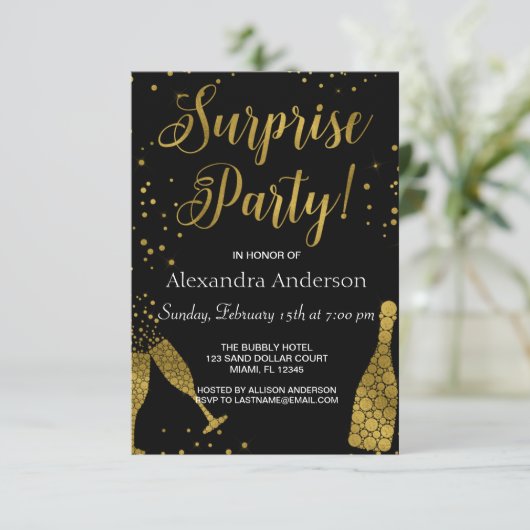 サプライズパーティーゴールドフォイル誕生日招待状 招待状 (スタンド正面)