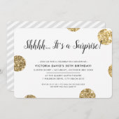 サプライズパーティースタイリッシュ金ゴールドグリッター水玉模様 招待状 (正面/裏面)