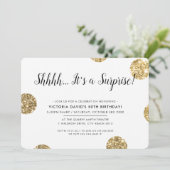 サプライズパーティースタイリッシュ金ゴールドグリッター水玉模様 招待状 (スタンド正面)