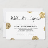 サプライズパーティースタイリッシュ金ゴールドグリッター水玉模様 招待状 (正面)