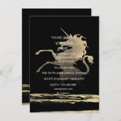 サプライズパーティーブラックゴールデンブラシユニコーン 招待状 (正面/裏面)