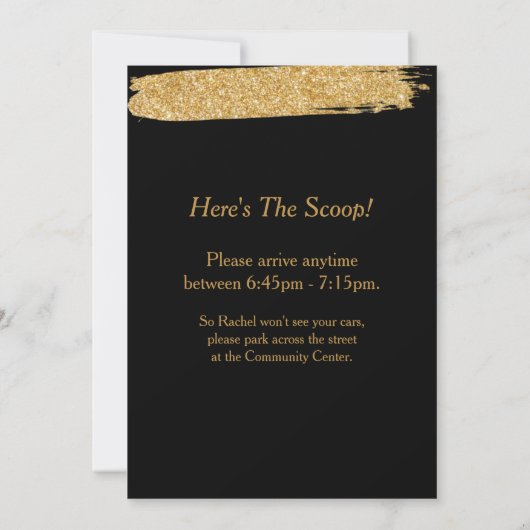サプライズパーティーブラック金ゴールドグリッタースタイル招待状 招待状 (裏面)