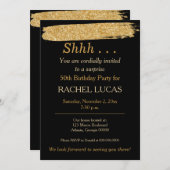 サプライズパーティーブラック金ゴールドグリッタースタイル招待状 招待状 (正面/裏面)