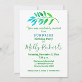 サプライズパーティーブルーグリーンリーフ招待状 招待状 (正面)