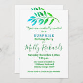 サプライズパーティーブルーグリーンリーフ招待状 招待状 (正面/裏面)