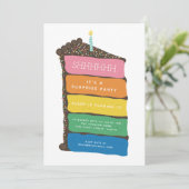 サプライズパーティーレインボーレイヤーケーキ誕生日 招待状 (スタンド正面)