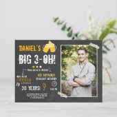 サプライズパーティー応援とビール誕生日30th男性 招待状 (スタンド正面)