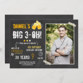 サプライズパーティー応援とビール誕生日30th男性 招待状 (正面/裏面)