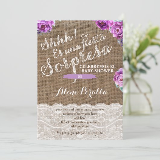 サプライズパーティー招待状ラテンアメリカ系女性レディ、ソルプレサ 招待状 (スタンド正面)