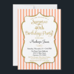 サプライズパーティー誕生日招待状ピーチエレガント 招待状<br><div class="desc">桃とエレガント金ゴールドの驚きの誕生日パーティーの招待，桃と白のストライプグリッター&金ゴールド文字フレーム。この上品でクラシックの誕生日パーティー招待状のグリッター文字フレームは、浮き上がった外観に影を与え持つのを特徴とする。この桃と金ゴールドの驚きのパーティー招待状は、あなたの人生でその特別な誕生日の星を喜ぶに決まっている。18日20日21日30日35日45日55日65日75日85日95日95日95日100日などマイルストーンの誕生日に最適…どんな年齢でも</div>