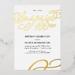 サプライズパーティー100誕生日ゴールドフォイル招待状 箔招待状
