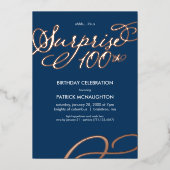 サプライズパーティー100誕生日ゴールドフォイル招待状 箔招待状 (正面)