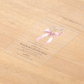 サプライズパーティー100誕生日ピンクボウワイルドフラワー アクリル招待状 (レイダウン)