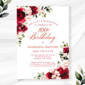 サプライズパーティー100誕生日レッドピンクフローラ 招待状