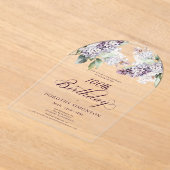 サプライズパーティー100誕生日紫フローラアーチ アクリル招待状 (レイダウン)