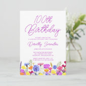 サプライズパーティー100th誕生日紫色の野花 招待状 (スタンド正面)